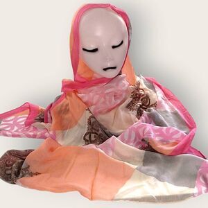 Louis Quatorze Womens Wrap‎ Shawl Scarf Lightweight Pink Brown Vtg 80s Italian